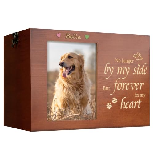 Pet Urns for Dogs or Cats Ashes with Photo Frame, Wooden Memory Box for Keepsakes with Black Flannel as Lining, Pet Memorial Gifts for Dogs (Brown X-Large) - color: Brown, size: X-Large