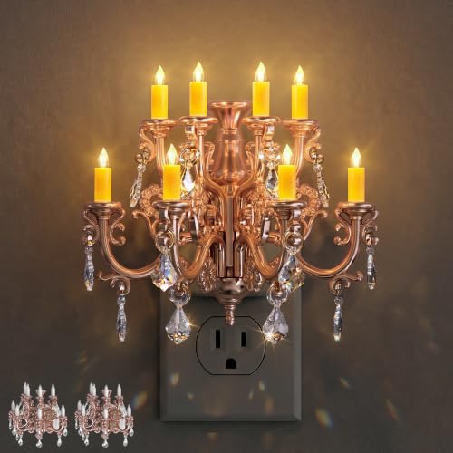 Briignite Chandelier Night Light,Gold Night Lights Plug into Wall Dimmable | Dusk to Dawn Sensor, Vintage Nightlight Plug in, 3000K Soft White for Bathroom Bedroom Hallway Kitchen Decor, 2 Pack - color: Rose Gold, size: 2 Pack