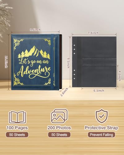 Leather Photo Album 4x6 200 Photos,Slip-in Photo Album Book with 50 Sheets, Travel Souvenir Diary Photo Book for Family Wedding Baby and Holiday Pictures - color: Blue
