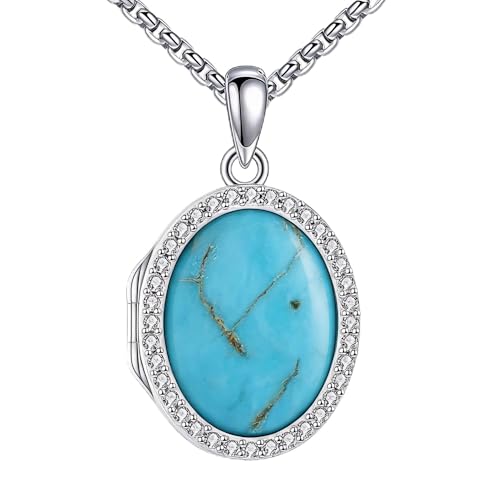 ONEFINITY Locket Necklace Photo Necklace Memorial Jewelry Gifts for Women Mom Wife - color: Turquoise