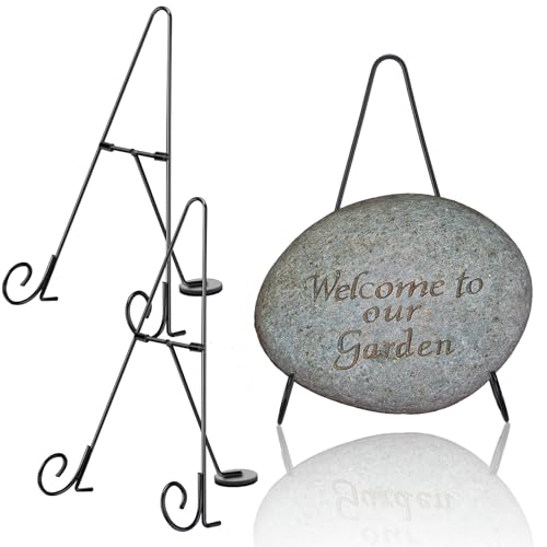 Yungyan Metal Garden Stone Easel for Christmas Yard Decoration 4" D x 7" W x 12" H Outdoor Stone Sturdy Display Stand for Xmas Party Indoor Garden Decor (2 Pcs)