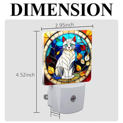 Cat Stained Glass Night Lights Plug into Wall for Room, Cat Night Light LED for Bedroom - color: Cat