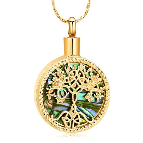 Tree of Life Teardrop Urn Necklace for Ashes Teardrop Crystal Cremation Jewelry Celtic knot Ashes Pendant Stainless Steel Keepsake Memorial Jewelry for Women Men - color: B-Gold