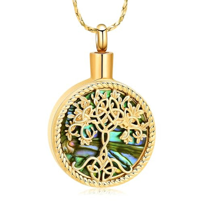 Tree of Life Teardrop Urn Necklace for Ashes Teardrop Crystal Cremation Jewelry Celtic knot Ashes Pendant Stainless Steel Keepsake Memorial Jewelry for Women Men - color: B-Gold