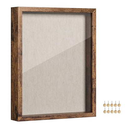 SONGMICS 11x14 Shadow Box Frame, Top Loading Display Case Frame , Glass Front with Top Slot and Push Pins, Linen Fabric Backing for DIY Craft, Gift Idea,Rustic Brown URPF009KD01 - color: Rustic Brown, size: 11 x 14"