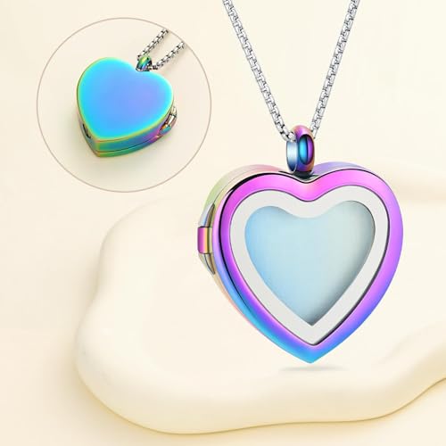 zeqingjw Glass Cremation Jewelry - Round Heart Memorial Urn Necklace for Ashes of Loved One - Stainless Steel Human Pet Dog Cat Keepsake Urn Pendant - color: A-Customize