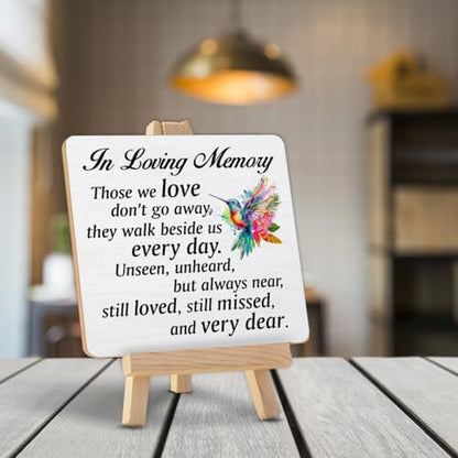 Memorial Decor in Loving Memory Quotes Hummingbird Wood Sign with Easel Hummingbird Decorations for Home Desk Shelf Table
