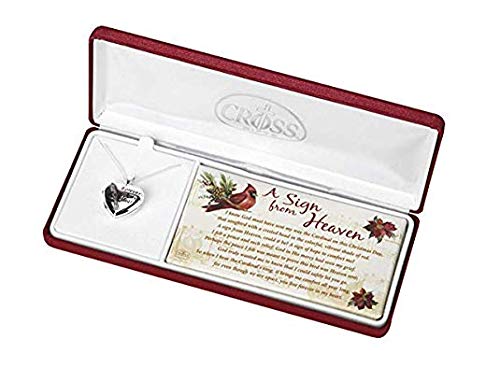 Sign From Heaven Women's Silver-Plated Heart Locket 18 Inch Necklace with Engraved Cardinal