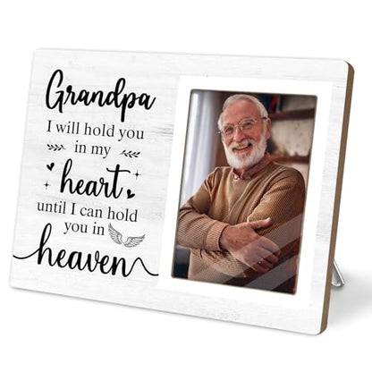 Memorial Photo Frame, Sympathy Gifts for Loss of Grandpa, in My Heart, in Loving Memory Wooden Picture Frame, Bereavement Remembrance Funeral Passed AWay Condolence Gifts (Grandpa, 4 x 6 Photo) - color: Grandpa