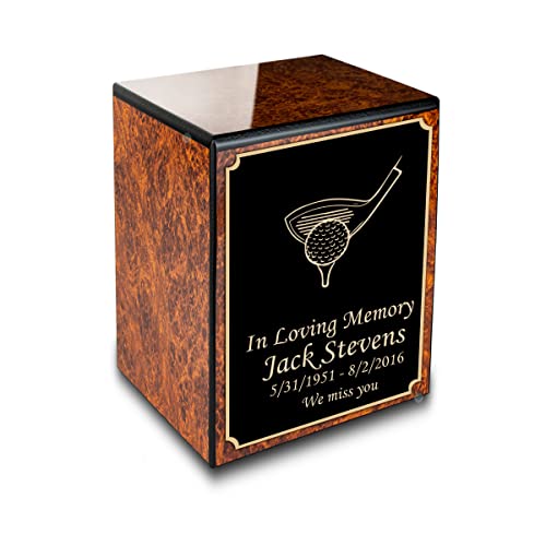 GetUrns Custom Golf Small Urn Box for Human Ashes I Personalized Wooden Keepsake Cremation Urn for Male or Female I Burl Wood Memorial Box I 40lbs - color: Golf