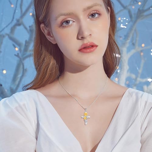 MONGAS Sunflower Cross/Sea Turtle/Phoenix/Angel Wing Urn Necklace for Ashes Sterling Silver Sunflower Cross/Sea Turtle/Phoenix/Angel Wing Cremation Jewelry for Ashes for Women - style: Sunflower Cross