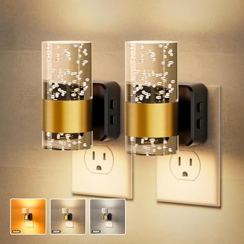 JandCase Night Lights Plug into Wall 2 Pack 3CCT Color Changing Night Light | 10/50/100LM Adjustable Brightness Nightlight, Amber/3000K/5000K Nightlight with Dusk to Dawn Sensor for Home Decor - color: Gold-3CCT, size: 2 Pack