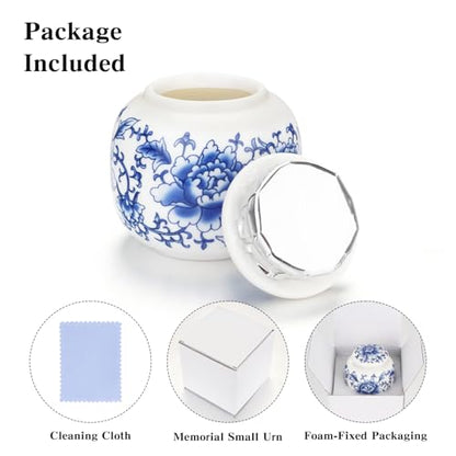 Abooxiu Small Urns for Human Ashes Keepsakes Ceramic Mini Urns Blue and White Porcelain Cremation Keepsake Urn for Ashes for Women Men Pets Urn Memorial Ash Keepsake for Loved Ones