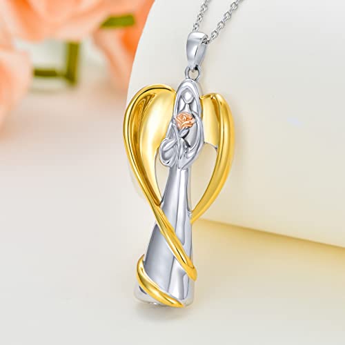 SOULMEET Cremation Jewelry for Ashes, Sterling Silver Urn Necklace for Ashes Women Men, Cherish Memories Cremation Jewelry to Keep Someone Near to You - color: L-Guardian Angel Prayer