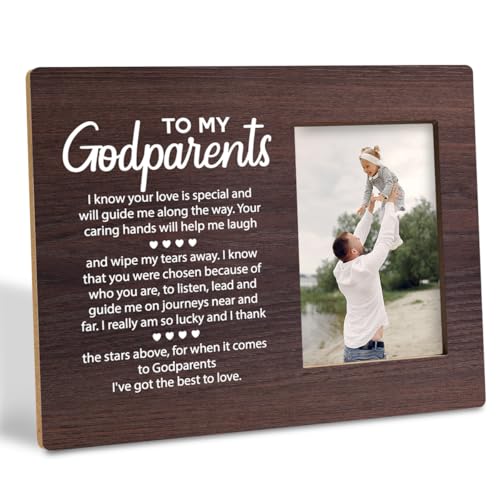Wooden Godparents Photo Frame - Tabletop Display, Holds 4x6 Inches, Appreciation Gift - color: color