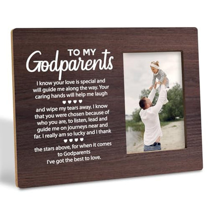 Wooden Godparents Photo Frame - Tabletop Display, Holds 4x6 Inches, Appreciation Gift - color: color