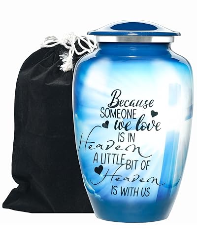 Urns for Human Ashes Adult, Large Cremation Urn for Men & Women, Handcrafted Metal Urn with Secure Lid for Funeral & Burial (Blue Cross - 220 Cubic Inches) - color: Blue Cross