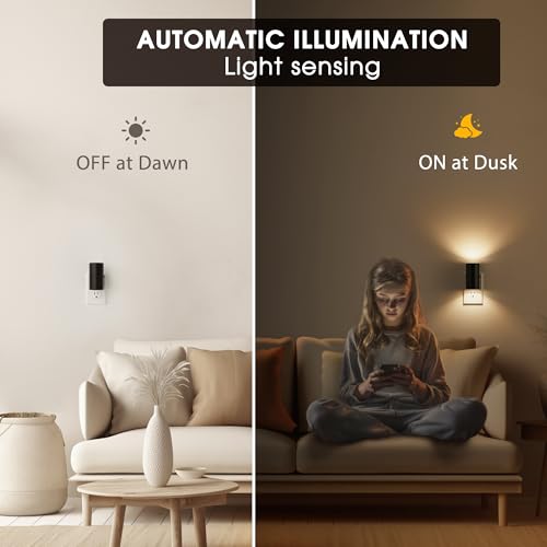 Night Lights Plug into Wall, Modern LED Night Light Plug in, Dusk to Dawn Sensor, Soft White 3000K, 0-100LM Adjustable Brightness, Dimmable NightLight for Hallway, Bedroom, Stairway, 4 Pack | Dusk to Dawn Sensor, Soft White 3000K, 0-100LM Adjustable Brigh