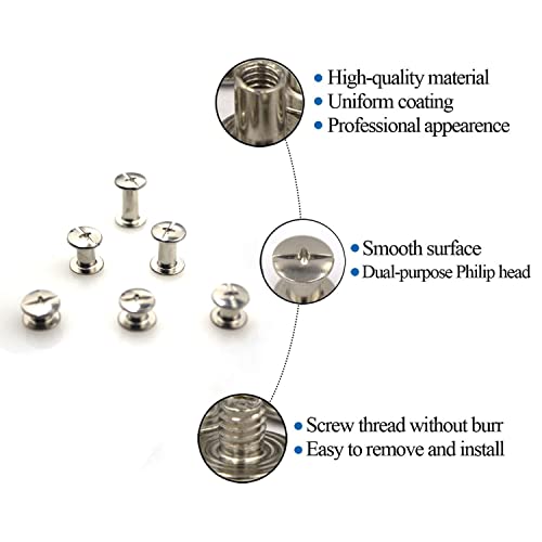 Silver Chicago Screws Leather Kit, 6 Sizes (M5 X 4, 5, 6, 8, 10, 12) - color: Silver, size: M5*4.5.6.8.10.12mm