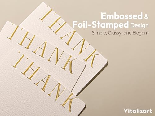 Vitalizart Foil-Stamped Thank You Cards with Envelopes 32 Pack 4.3" x 5.5" | 250 gsm Thick Textured Cardstock, Elegant Foil Design, Blank Inside for Business Wedding Bridal Shower Baby Shower Graduation - color: White Foil-Stamped, size: 32 pcs