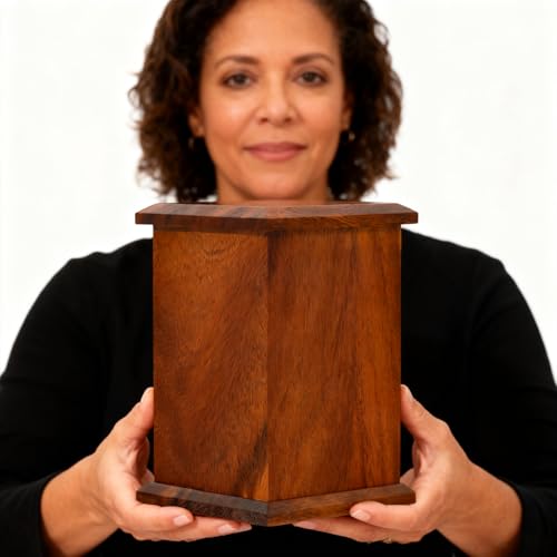 Walnut Wooden Urn for Human Cremation Ashes, Handcrafted Up to 200lbs Adult | 100% solid walnut, vertical style, ideal size for men & women