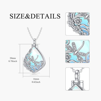 PELOVNY Urn Necklaces for Ashes of Loved Ones 925 Sterling Silver Personalized Heart Locket Urn Necklace Cremation Keepsake Memorial Jewelry Gifts for Women Men - color: Dragonfly Urn-2