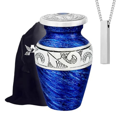 Eternal Blue Small Urns for Human Ashes – Adult Female & Male Memorial Includes 1 Keepsake Urn - color: Eternal Blue Single Mini Urn Set