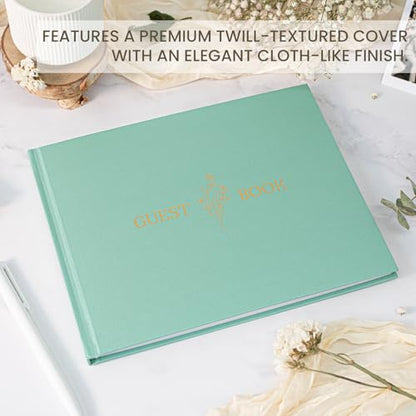 Wedding Guest Book, Polaroid Photo Guestbook for Baby Shower, 9x7.5" | Table Sign Included, Gold Stamping, Twill-Textured Hardcover, Perfect For Bridal Party & Baby Shower, Blue - color: Flower-teal