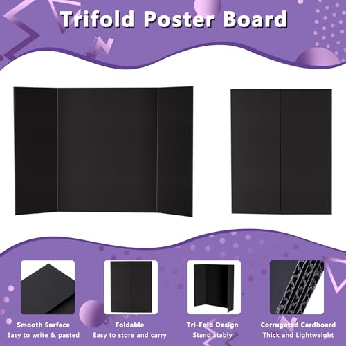 AKONEGE 3 Pack Medium Trifold Poster Board 26" x 16" Tri Fold Poster Boards Black Corrugated Cardboard Project Boards for Presentations, School Projects, Science Fair, Exhibition Event Display - size: 26" x 16" (Medium)