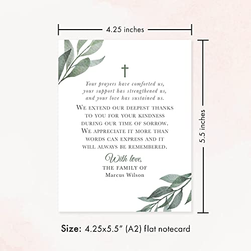 Greenery Funeral Thank You Cards with Cross, Leaves - color: Leaves