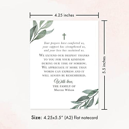 Greenery Funeral Thank You Cards with Cross, Leaves - color: Leaves