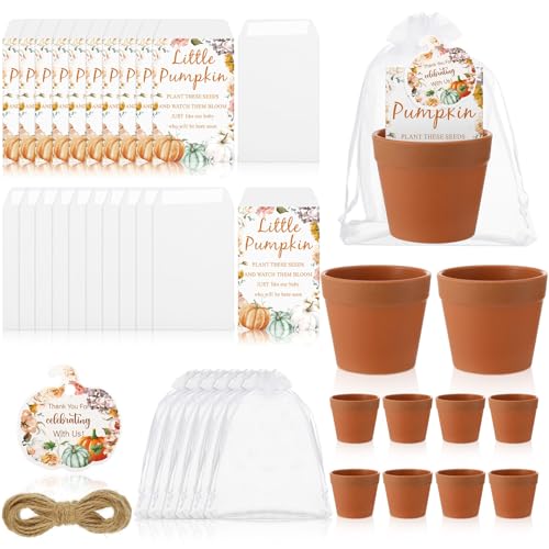 Ctosree 50 Sets Little Pumpkin Baby Shower Party Favors Thanksgiving Baby Shower Seed Packet for Guests Little Pumpkin Is on the Way Gifts Self Adhesive Seed Packets Thanks Tag Organza Gift Bag - color: Pumpkin Theme