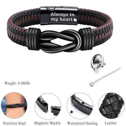 YOUFENG Urn Bracelet for Human Ashes Leather Cremation Knot Cross Bracelet Stainless Steel Keepsake Cuff Bangle Jewelry for Men - color: BrownKnot