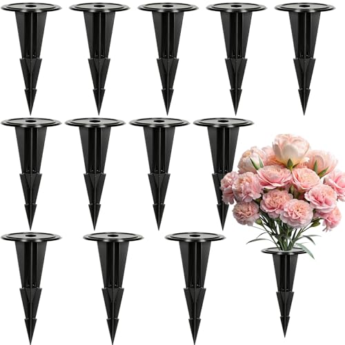 12 Pack Floral Ground Spikes, 5.5 Inch Artificial Flower Holder Stakes with 0.6" Universal Hole, Weather Resistant Cemetery Flower Stakes for Grave, Garden, Patio, Window Box Decor (12)