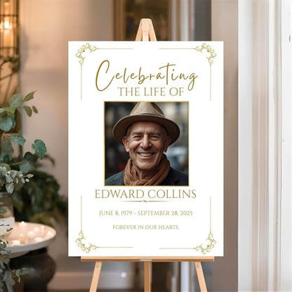 Elegant Funeral Welcome Sign, Celebration of Life Welcome Sign, in Loving Memory Sign, Celebration of Life, Celebration of Life Sign, Memorial Sign with Photo,Funeral Welcome Signs &5 - color: Version #16