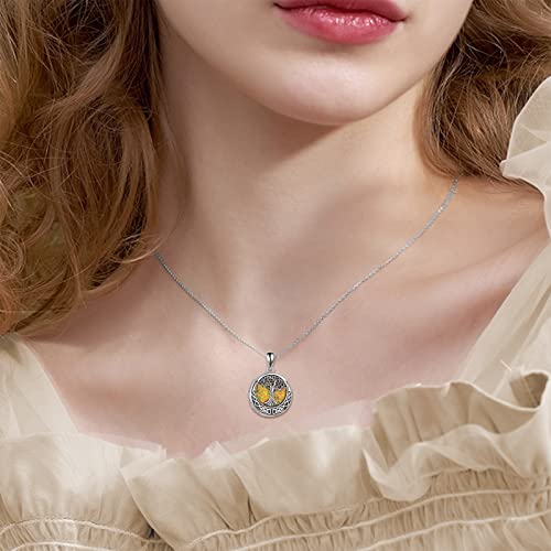Tree of Life Urn Necklaces for Ashes Sterling Silver Abalone Shell/Opal Tree of Life Cremation Jewelry for Ashes Memory Jewelry for Women Men - style: Yellow opal