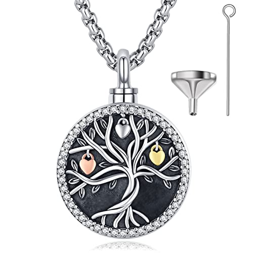 EUDORA Sterling Silver Urn Necklace for Ashes for Women Men, Ash Pendant for Human Cat Dog Ashes, Necklace for Ashes of Loved One Dad Mom Papa Pet Cremation Souvenir Jewelry for Funeral, 20inch - color: C2-Tree of Life