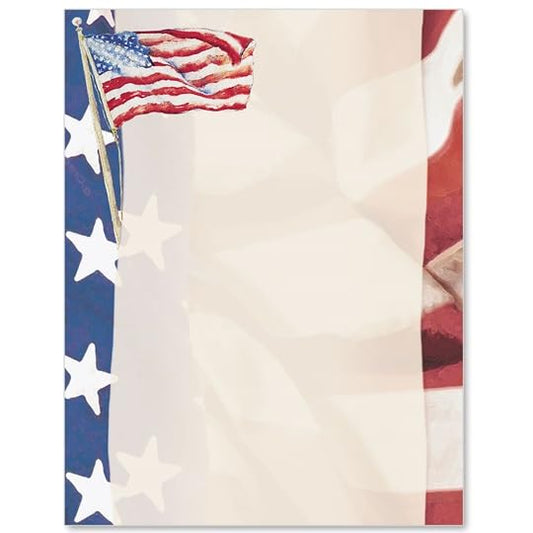PaperDirect Artistic Patriotic Watercolor Border Papers, Stars, Cream Canvas and American Flag Design, 8.5 x 11, Acid-Free, Ideal for Holiday Greetings, Letters, Patriotic Events, Cards, 25 Sheets - color: Artistic Patriotic Watercolor