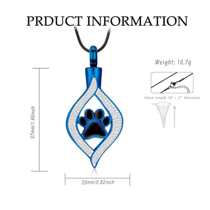 The Eye of My Heart Paw Print Urn Necklace for Ashes | stainless steel cremation jewelry, holds pet human ashes, paw print memorial urn pendant, leak-proof sealed design, unisex - color: Blue
