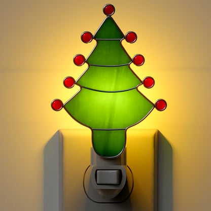 Stained Glass Christmas Tree Night Light Plug into Wall for Home - color: Green Christmas Tree