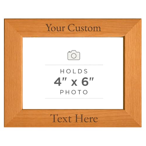 Personalized Add Your Custom Text Hanging/Tabletop Wall Natural Alder Wood Picture Photo Frame Customizable (4x6-inch Horizontal) - size: 4x6-inch Horizontal