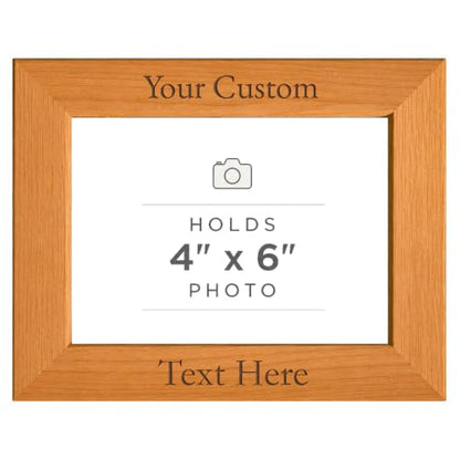 Personalized Add Your Custom Text Hanging/Tabletop Wall Natural Alder Wood Picture Photo Frame Customizable (4x6-inch Horizontal) - size: 4x6-inch Horizontal