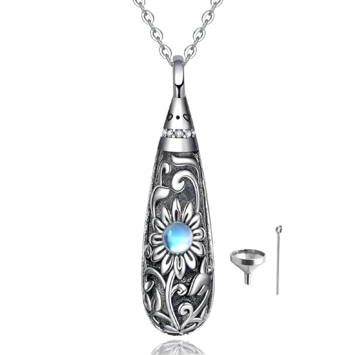 Sterling Silver Flower Tree Life Cremation Urn Necklace for Women - color: Tear *Sunfl. Sty1 (Mo/St)