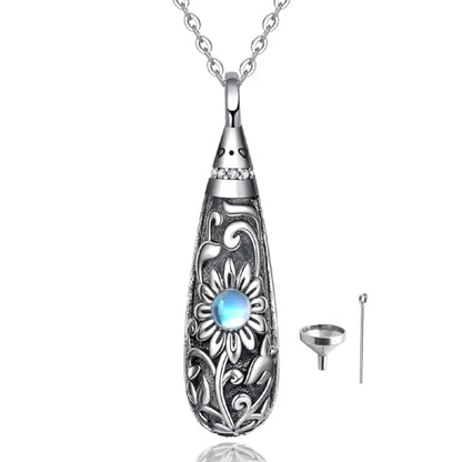Sterling Silver Flower Tree Life Cremation Urn Necklace for Women - color: Tear *Sunfl. Sty1 (Mo/St)