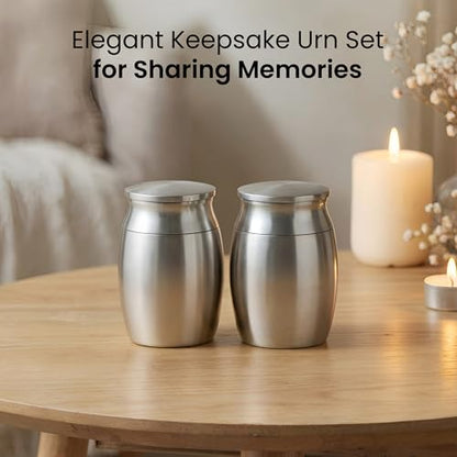 Stainless Steel Silver Urn for Ashes Adult Male & Female, Cremation urns for Human Ashes Man & Women, Set of 5 Includes 1 Large Urn, 2 Keepsakes & 1 Silver & Black Cross Necklace - color: Stainless Steel Urn - Companion Set
