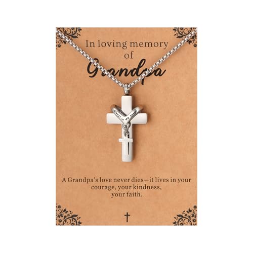 Cremation Cross Necklace for Ashes Cross Urns Locket Pendant Ashes Holder Stainless Steel Memorial Jewelry - style: Miss You Grandpa