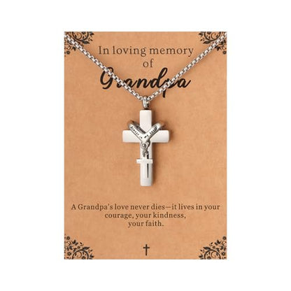 Cremation Cross Necklace for Ashes Cross Urns Locket Pendant Ashes Holder Stainless Steel Memorial Jewelry - style: Miss You Grandpa