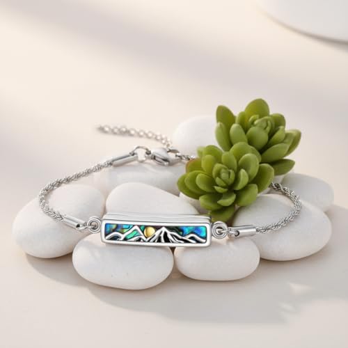 ONEFINITY Urn Bracelet for Ashes Abalone Shell Tree of Life/Hummingbird/Mountain/Butterfly/Dragonfly/Opal Bracelet Cremation Jewelry Gifts for Women - color: Mountain