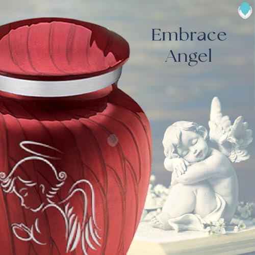Geturns Embrace Keepsake Personalized Angel Cremation Urns for Human Ashes I Pearl Candy Red Funeral Urn for Men and Women with Double Side Engraving I 3.5 lbs - color: Pearl Candy Red