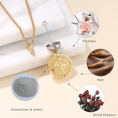 Aniu S925 Sterling Silver Urn Necklace Cremation Jewelry for Ashes - color: Gold - Compass - A